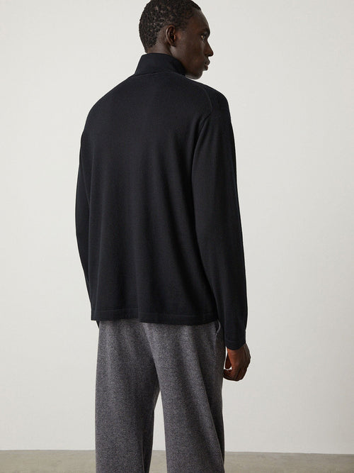 Alain Sweater Black | Lisa Yang | Black high neck polo sweater in 100% cashmere
